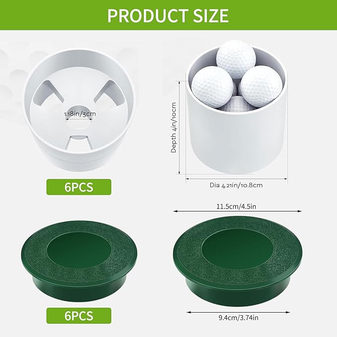 6 Sets Golf Hole Cups with Cover 4'' Putting Green Golf Hole Cup Practice Training Aids for Outdoor Backyard Yard Garden, 6PCS Cup+ 6PCS Lids