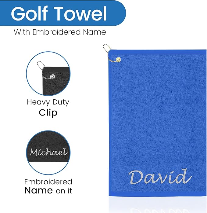 Personalized Passion Golf Towel with Embroidered Name - 16"x26" Custom Golf Towels with Clip - Soft & Highly Absorbent Plush Velour - Easily Wipes Away Sweat and Dirt - Gift for Golfers - Royal Blue.