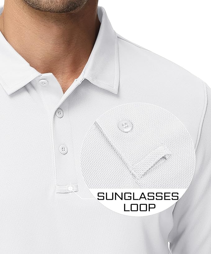 MAGCOMSEN Men's Polo Shirts 3 Button Quick Dry Performance Long Sleeve Tactical Shirts Pique Jersey Golf Shirt