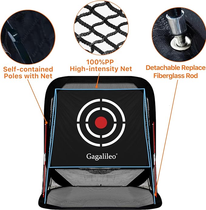 Gagalileo Golf Pop-Up Hitting Cage: 8x7x7FT Practice Net with Target Portable Backyard Garage Training for Driving Chipping Swing Beginners & Golf Enthusiasts
