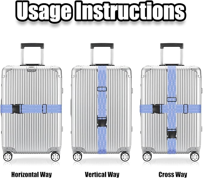 Nuxovilar Luggage Straps of 2 Set Blue White Checkered Pattern, 1.96x90.5 inches - Luggage Straps for Suitcases, Ideal for Sea Trips, Casual Trips, Daily Use