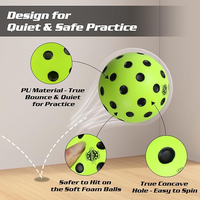 Silent Pickleball Balls, 6 Pack of Quiet Foam Ball for Indoor & Outdoor Pickle Ball Practice, Noise Reducing Soft Pickleball Practice Balls with 40 Simulated Concave Holes