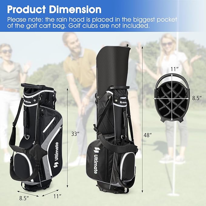 ULTIMATE 14-Way Golf Stand Bag, Portable Golf Bag w/ 6 Pockets,Cooler Bag & Waterproof Valuable Pocket, Rain Hood, Ergonomic Dual Strap System & Carrying Handles, 5 LBS Lightweight for Adults