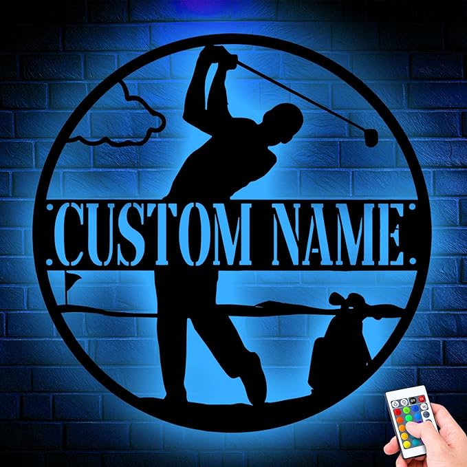 Custom Golf Golfing Metal Sign, Personalized LED Lights Wall Art, Unique Home Decor Gift for Golf Enthusiasts, Stylish Hanging Decor for Man Cave, Office, or Playroom