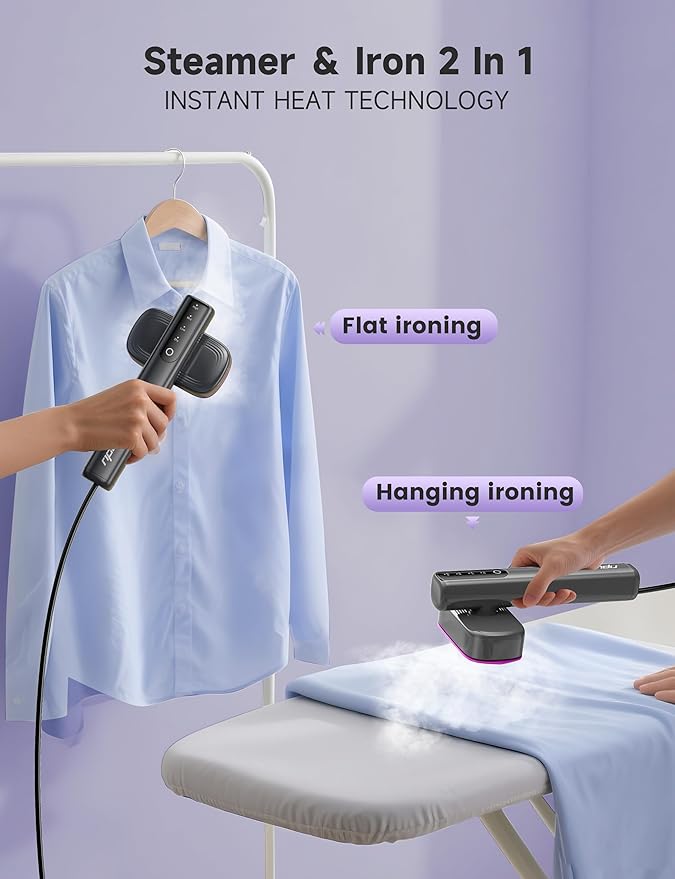 Steamer for Clothes,1200W Powerful Portable Steamer Iron,15s Fast Heat-up,100ml Tank,20 Min Continuous Steam, Wrinkle Remover for Travel, Home, Office(Purple)