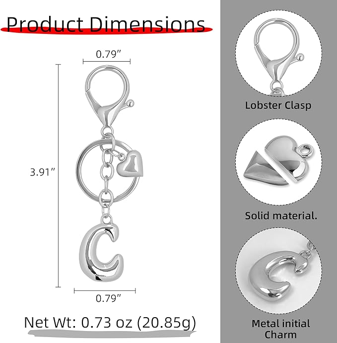 Gold Bubble Heart, Cherry, Bow & More Designs Letter Initial Keychain Bag Charms – Cute Purse Charms for Handbags