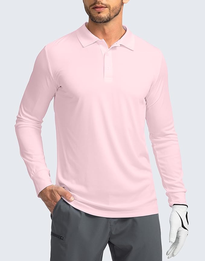Men's Polo Shirt Long Sleeve Golf Shirts Lightweight UPF 50+ Sun Protection Cool Shirts for Men Work Fishing Outdoor