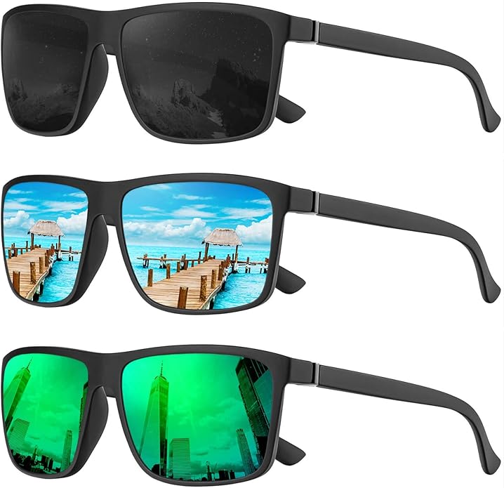 KALIYADI Polarized Sunglasses for Men and Women, Mens Sun Glasses with UV Protection for Driving Fishing Golf (3 Packs)