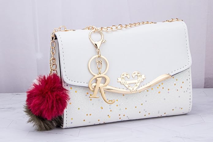 Cute Stainless Steel Gold Initial Letter Keychain for Women Girl, Charms for Key Handbag Backpack Bag, Personalized Gift