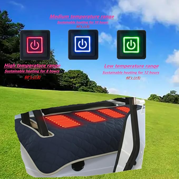 Golf Cart Heater, Heated Golf Cart Seat Cover - USB Powered 4-Zone Warming Pad & Electric Blanket for Golf Carts, 3-Temperature Settings with Portable Foldable Design (Coffee)