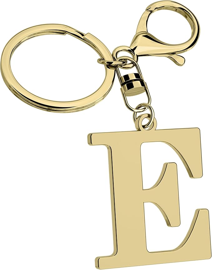 Stainless Steel Gold Letter A-Z Keychain for Women Men, Initial Letter Pendant with Key Ring, Charms for Key Backpack Bag