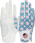 Amy Sport Womens Golf Glove with Ball Marker Rain Left Right Hand Leather Printed Pack, Ladies Golf Gloves All Weather Grip Breathable Soft Size Small Medium Large XL