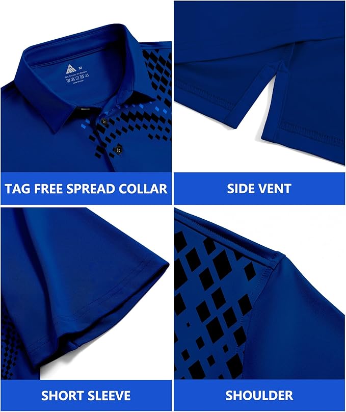 JACKETOWN Mens Polo Shirts Short Sleeve Print Dry Fit Performance Moisture Wicking Casual Collared Golf Shirts