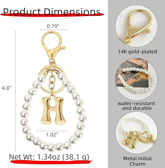 Gold Bubble Heart, Cherry, Bow & More Designs Letter Initial Keychain Bag Charms – Cute Purse Charms for Handbags