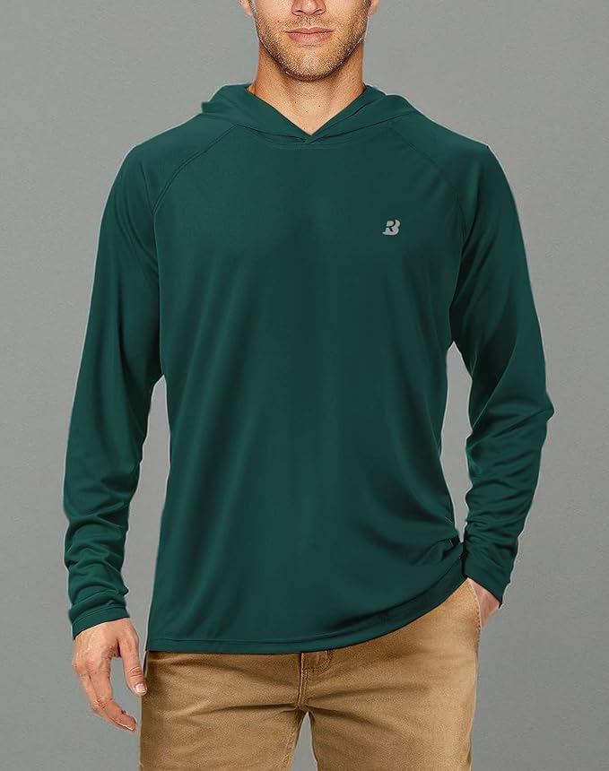 Roadbox UPF 50+ Fishing Shirts for Men, Long Sleeve UV Sun Protection Hoodie, Outdoor Hiking Running Swimming Rash Guard