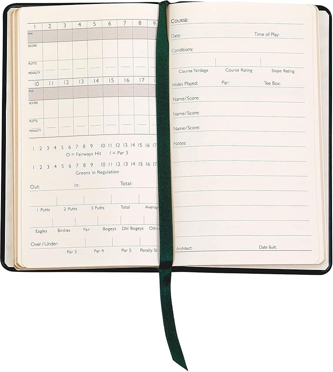 Graphic Image On The Green Golf Journal, Golf Score Log Book, Genuine Full Grain Leather (Green, Compact - 3" x 5") Published & Bound in the USA