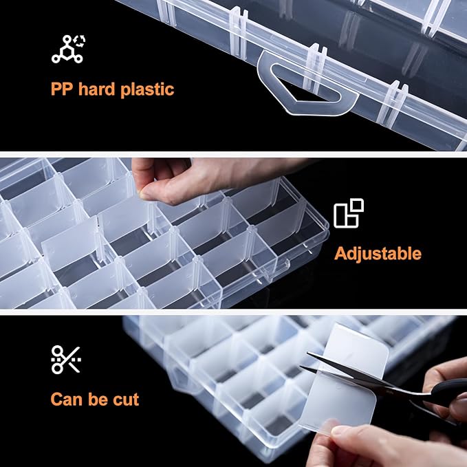 Gospire 2PCS 36 Grids Clear Plastic Jewelry Box Organizer Storage Container with Removable Dividers
