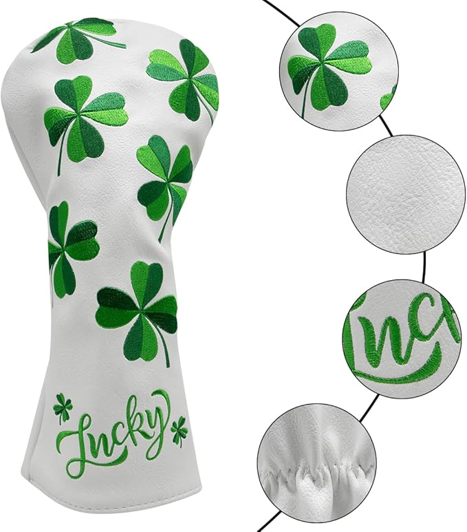 Golf Headcovers Live Lucky Golf Driver Covers Advanced Embroidery Fairway Wood Covers Hybrid Covers Mallet Blade Putter Head Covers Premium Leather Shamrock Golf Club Covers