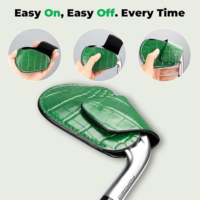 Magnetic Golf Iron Head Covers Set of 5 – Premium Crocodile-Embossed PU Leather Headcovers, Ventilation Design Keeps Clubs Dry | Easy On/Off, Fits All Irons | Unique Golf Gift for Men & Women