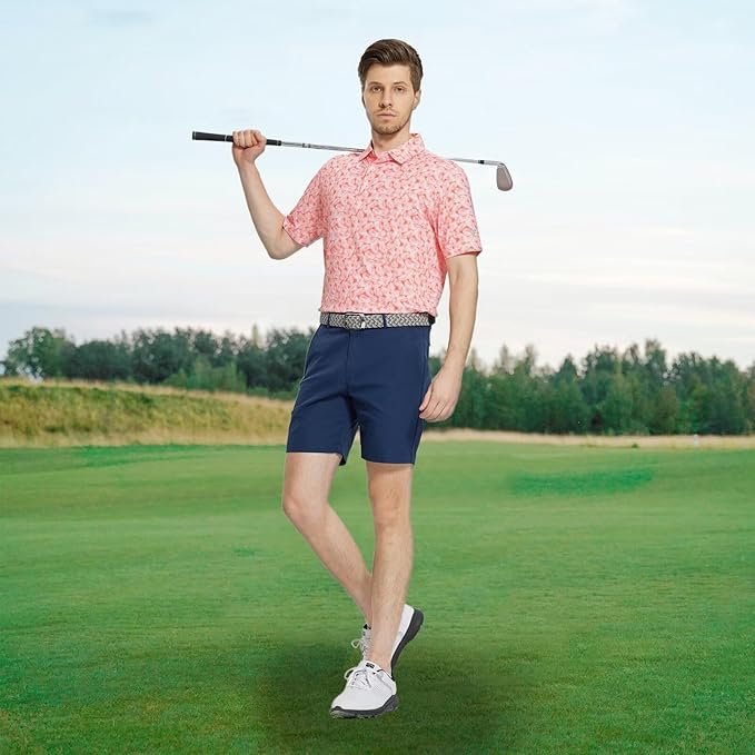 M MAELREG Mens Golf Shirt Short Sleeve Dry Fit Print Moisture Wicking Performance Patterns Collared Polo Shirt