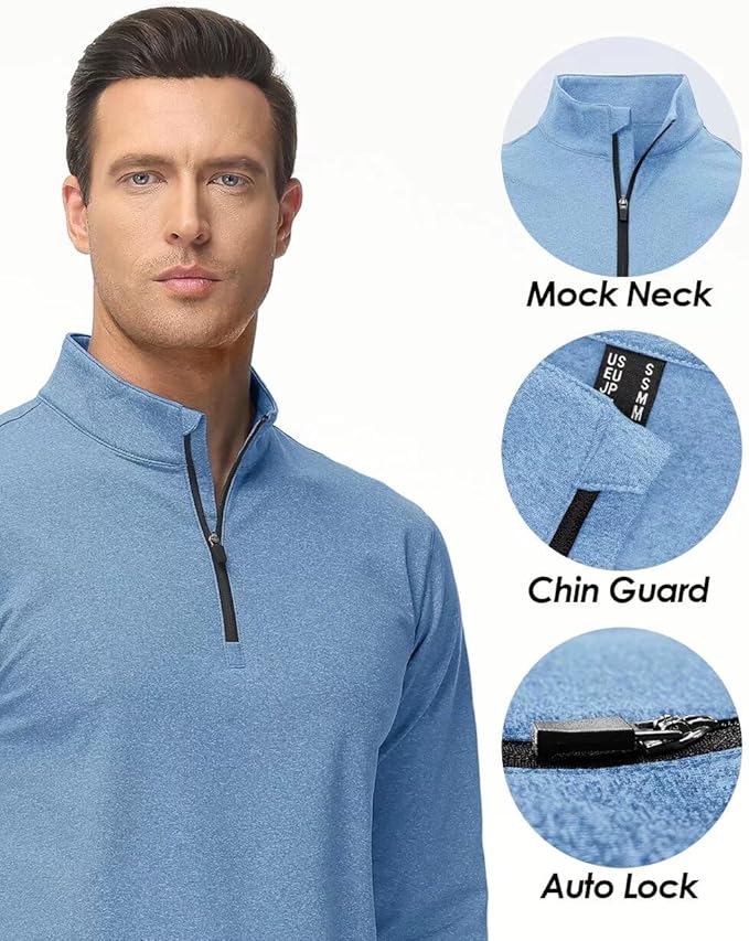 Boladeci Men's Quarter Zip Pullover Premium Fleece Lined Heather Long Sleeve Golf Shirts Midweight 1/4 Half Zip Sweatshirts