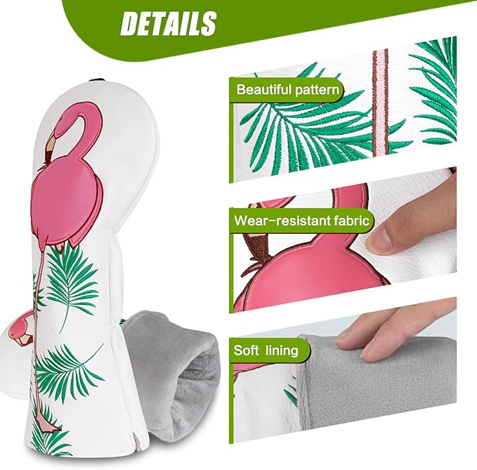 Craftsman Golf Flamingo White Golf Driver Fairway Wood Hybrid Putter Headcover Head Cover