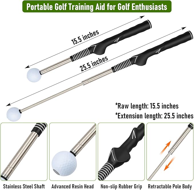 Golf Grip Trainer with Click Feedback – Retractable Swing Training Aid for Tempo, Wrist Position & Rhythm, Includes Arm Band for Right/Left Handed, Indoor Home Practice