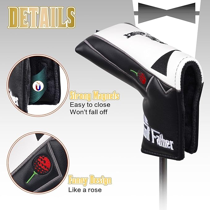The Golf Father Golf Club Covers, Driver Fairway Hybrid Headcover, Funny Putter Cover Magnetic, Black & White Color Iron Covers,Golf Gifts for Men