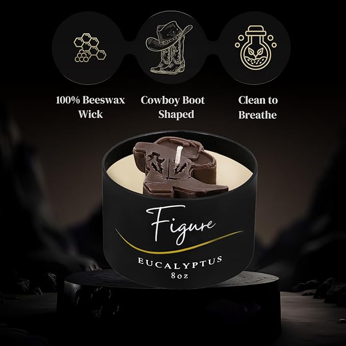 Cowboy Cowgirl Western Themed Eucalyptus Scented Candle | Organic Soy & Beeswax Blend | 100% Beeswax Wick | Handcrafted in USA | All Natural | Aromatherapy | Premium Gift Box