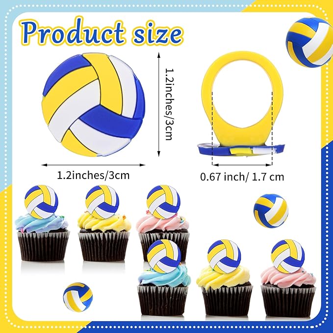Honeydak 48 Pcs Volleyball Cupcake Rings Toppers Decoration Sport Ball Theme Cake Picks Volleyball Party Decoration Sport Cupcake Toppers for Birthday Party Cake Supplies