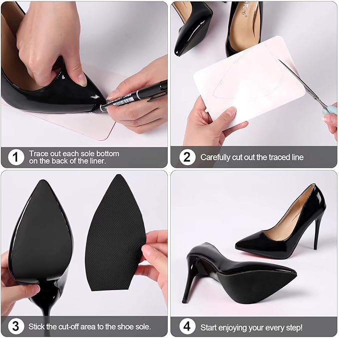 Sole Protector for High Heels, Shoes Grips on Bottom of Shoes,Shoe Bottom Protectors Anti Slip Grips Self Adhesive Silicone Non Slip Shoe Pads(6.0"×4.0",Black