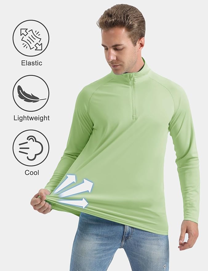 CRYSULLY Men's Long Sleeve 1/4 Zip Shirts Sun Protection Pullover UPF 50+ Rash Guard Running Lightweight T Shirt