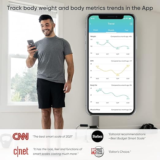 Wyze Scale for Body Weight, Digital Bathroom Smart Scale for Body Fat, BMI, and Heart Rate, 12 Body Composition Analyzer with App, Bluetooth, 400 lb - Black