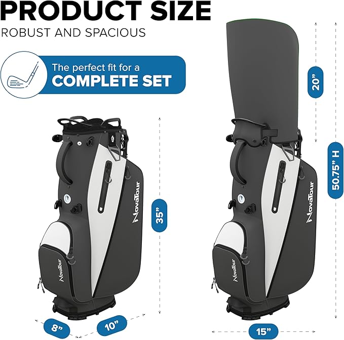 Golf Stand Bag - Lightweight Golf Bag with Stand and 7 Way Dividers, Dual Strap, Waterproof Pocket, Insulated Sleeve, Easy-Lift Handles and Swing-Cam Holder