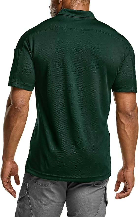 CQR Men's Polo Shirts, Tactical Short Sleeve Golf Performance Shirts, Lightweight Dry Fit UPF 50+ Pique