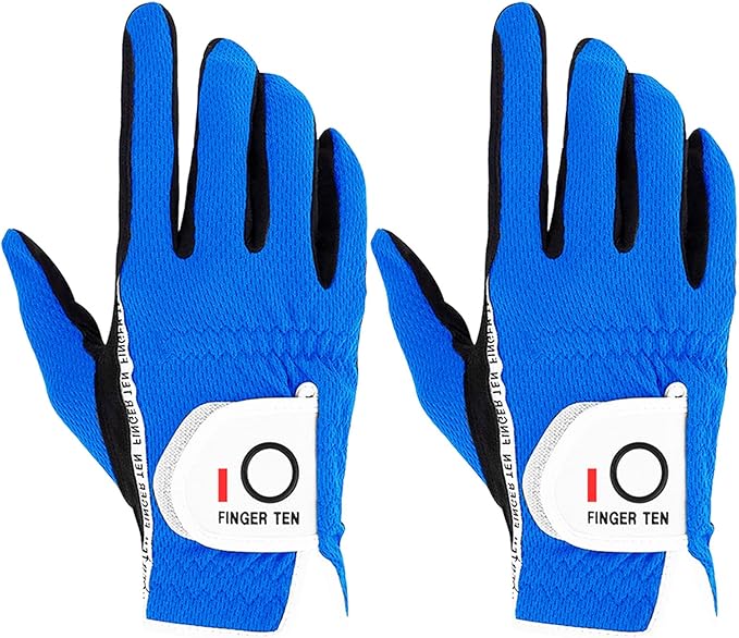 FINGER TEN Men's Golf Gloves for Right Left Handed Golfer Rain Grip Value 2 Pack, Golf Glove for Left or Right Hand Hot Wet Weather No Sweat Black Gray White Blue
