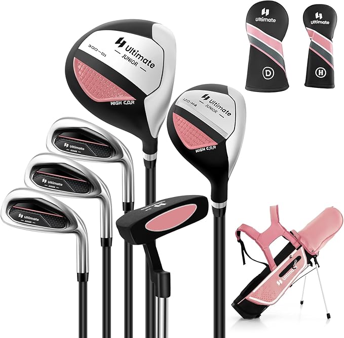 Goplus Junior Complete Golf Club Set for Kids, Right Hand Golf Clubs with Stand Bag, Rain Hood, Golf Practice Set for Ages 5-7,8-10,11-13 Boys Girls