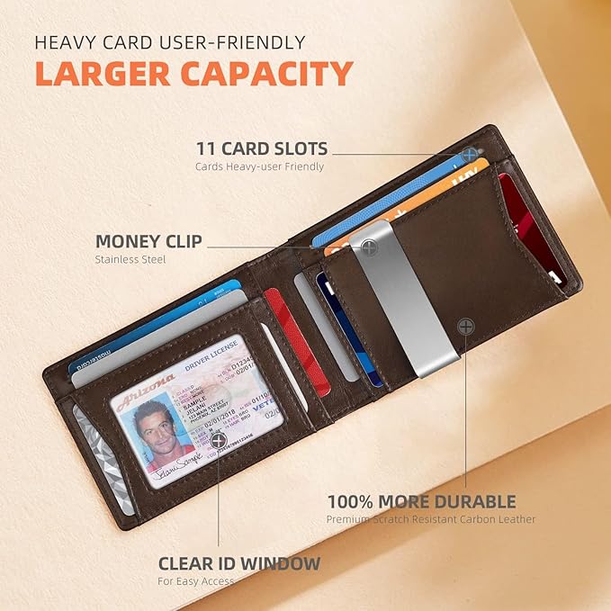 RUNBOX Money Clip Wallets for Men,Slim Leather Mens Bifold Wallet,RFID Blocking Front Pocket Wallet,Thin Credit Card Holder with Gift Box
