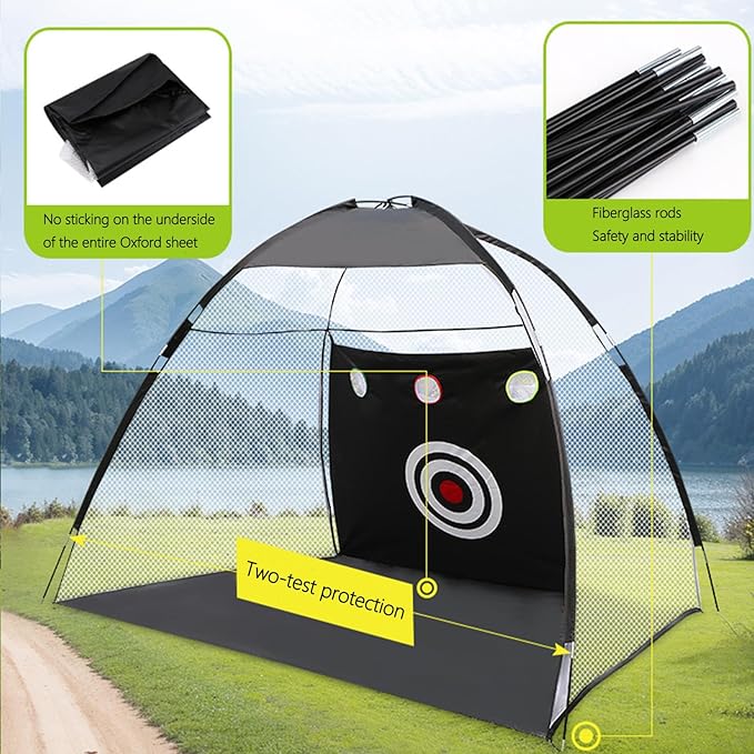 Golf Net, 10x7ft Golf Practice Net with Foldable Tri-Turf Mat, Hitting Chipping Swing Training for Backyard & Outdoor & Indoor with Ball, Tee, Target, Carry Bag, Gift for Men Dad Husband & Golfers
