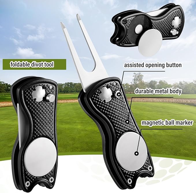 Liliful 12 Pcs Golf Accessories Kit, Include Golf Ball Bag with Hook Towel Tees Magnetic Ball Marker Divot Tool Cleaner Brush for Women Man Gifts