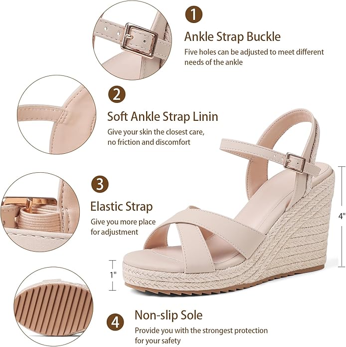 mikarka Women's Espadrille Wedge Sandals: Ankle Strap Platform Open Toe Wedges - Stylish High Heel Dressy Summer Wedges for Women, Inspired by Espadrilles