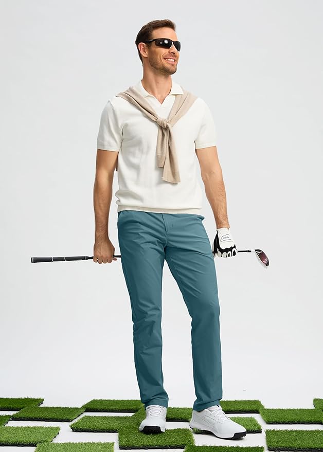 Pudolla Men's Golf Pants Stretch Work Dress Comfy Pants 30"/32"/34" Lightweight Quick Dry Casual Slacks Trousers with Pockets