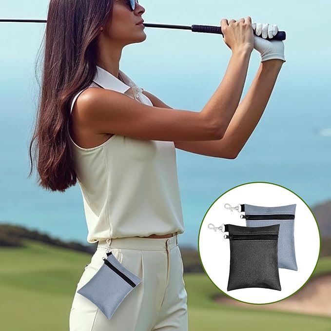 Golf Tee Bag Pouch 2 Pack, Clip-on Tee Bag for Golf Bags Accessories, 6.69 X 5.31 Inch 600D Oxford Fabric, Black & Gray