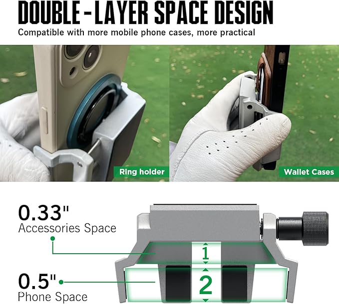 Dprofy Strong Magnetic Golf Phone Holder for Cart - Mount Accessory Fit for All Popular Smart Phones, Special Design for Thick Case and Ring Holder (Grey)