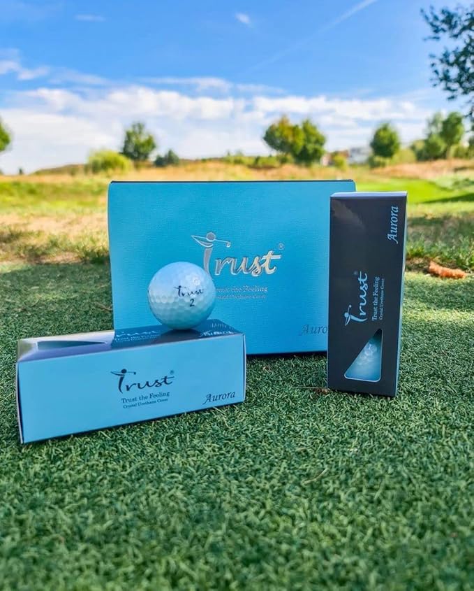 Trust Golf Balls - Aurora & Rosa Crystal Urethane Series | Eye-Catching & Easy to Spot | Maximum Distance, Soft Feel, Straight Flight, & Greenside Control | Blue, Orange, Pink, Yellow | 12 or 48 Balls