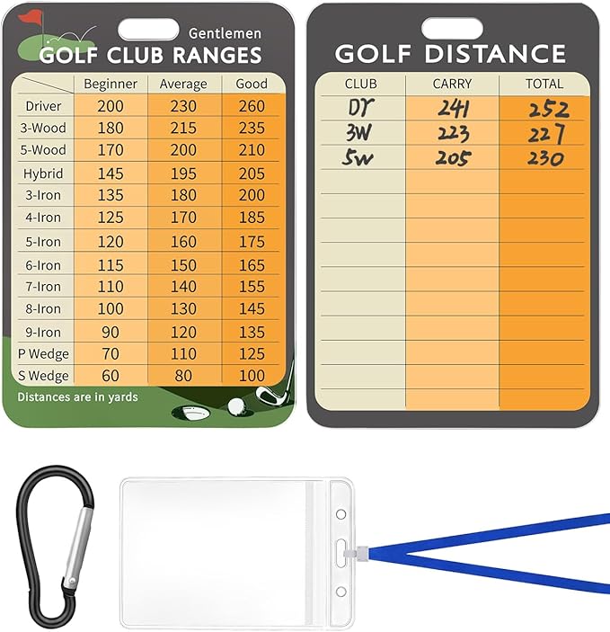 Swooflia Golf Club Distance Card - 2 Pack or 1 Pack Golf Club Range Chart Card, Swing Minder Reference & Blank Distance Yardage Scorecard, Golf Bag Accessories Gifts for Men Women Golfers