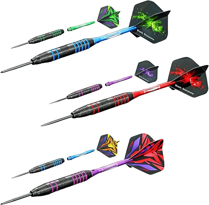 Darts Metal Tip Set Professional Metal Darts for Dartboard Steel Tip Darts with Nonslip Iron Barrel Aluminum Dart Shafts,Extra Flights,Dart Sharpener,Gift Box