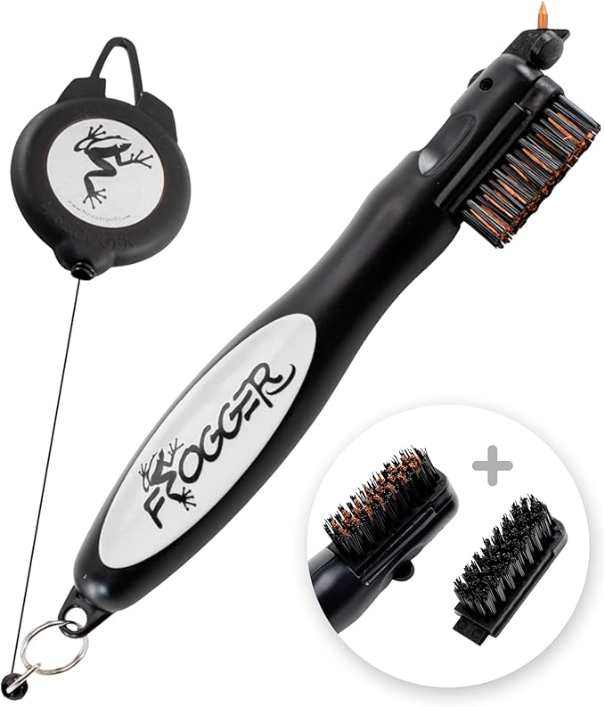 Frogger BrushPro Golf Club Cleaner with Ergonomic Grip and 2.5 ft. Retractable Cord, Sturdy Golf Club Brush and Groove Cleaner for Golfers, Golf Dad