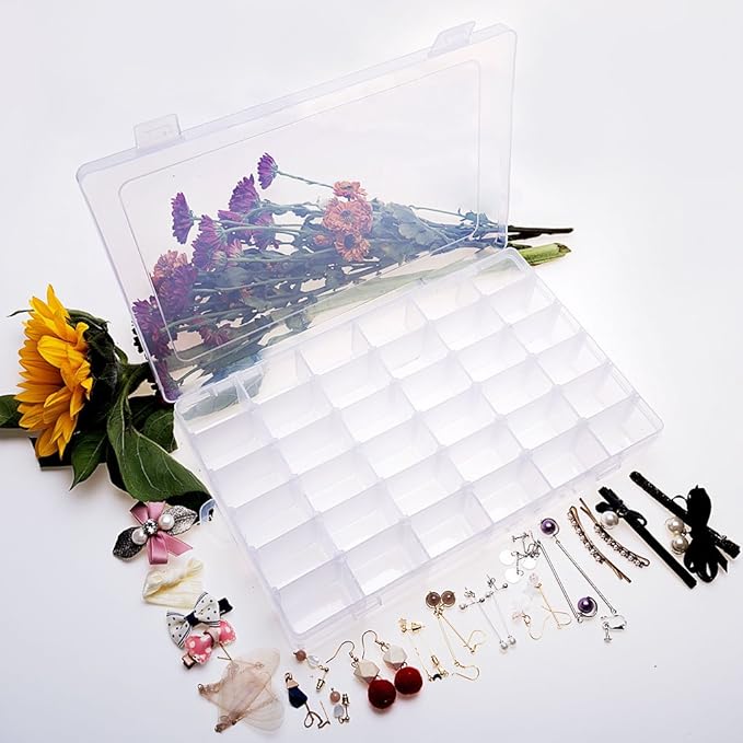 Gospire 36 Grids Clear Plastic Jewelry Box Organizer Storage Container with Removable Dividers (36 Grids - Clear)