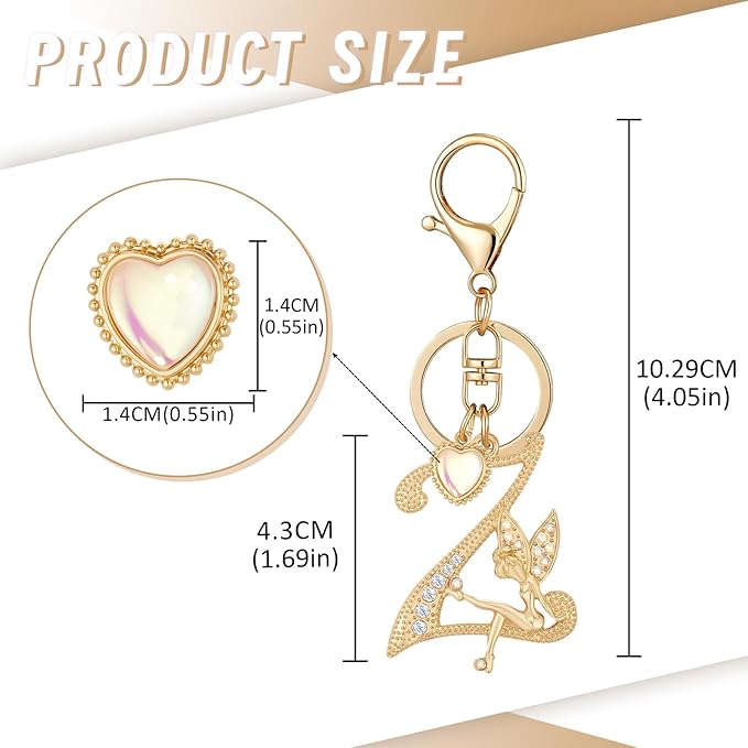 Gold Plated Alphabet Initial Letter Keyring Keychain for Women Girls Crystal Key Chains for Wallet Backpack Bag Charm